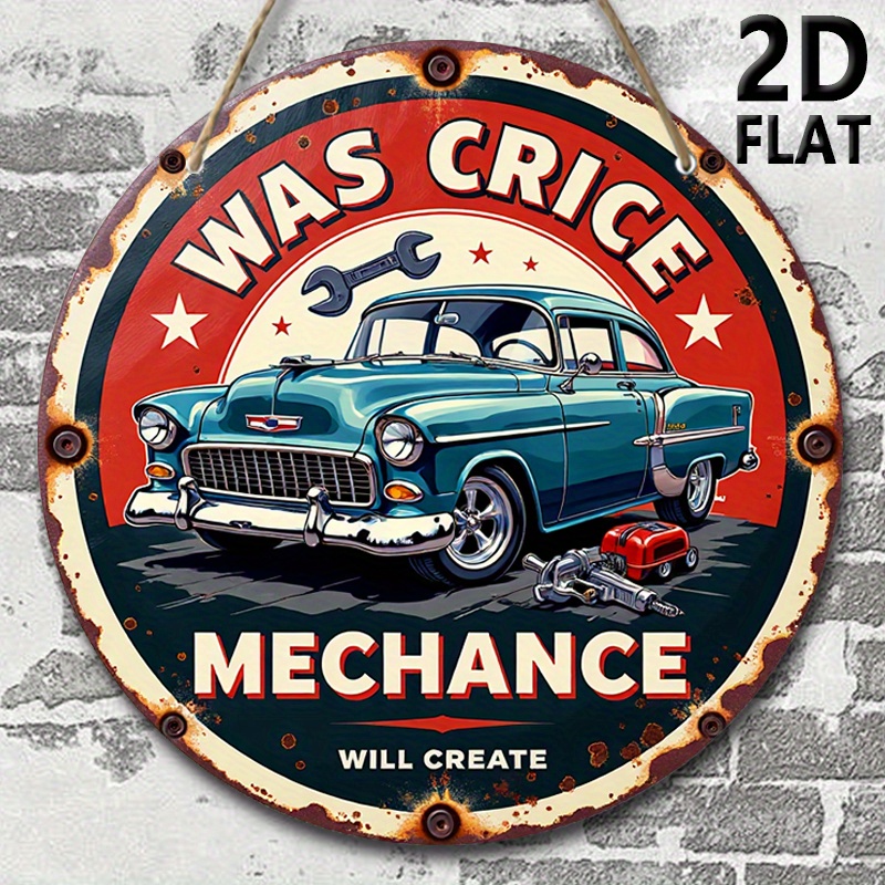 Auto Repair Shop Logo - 2D-Flugzeug, Retro-Autoreparaturwerkstatt-Logo - kreisförmige Wandkunst, mit